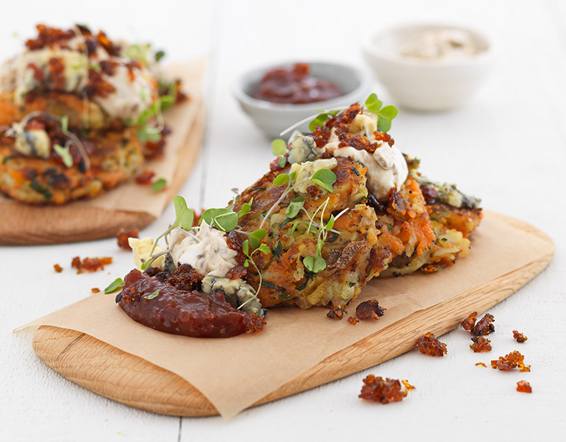 Sweet Potato Hash with Kāpiti Kikorangi Blue Cheese & Bacon